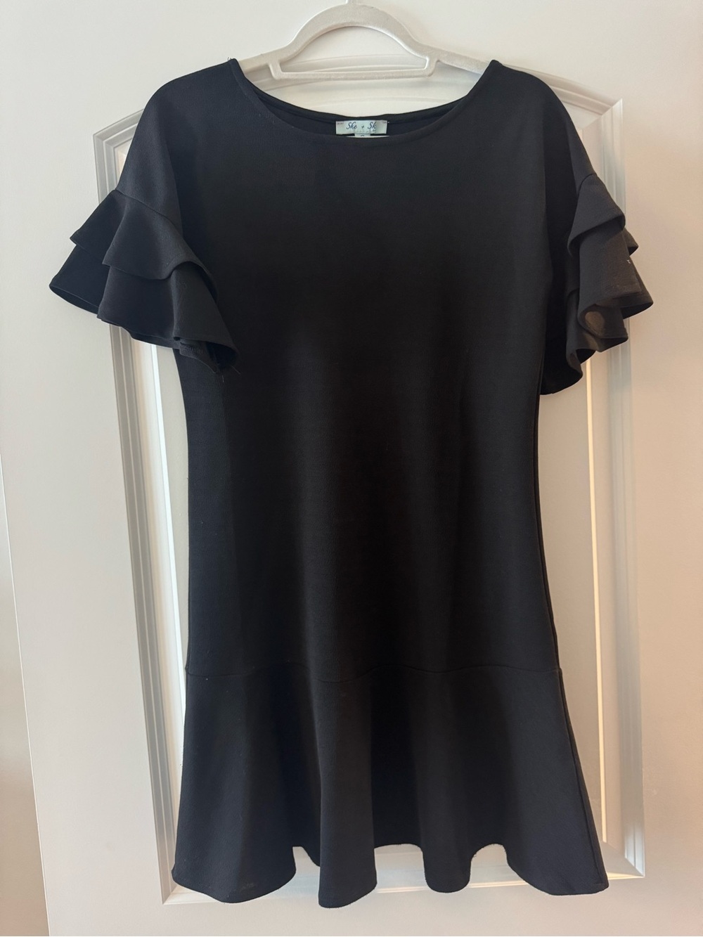 She + Sky Black Ruffle Sleeve Mini Dress